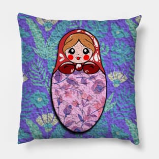 Russian doll with blue flowers pattern Pillow