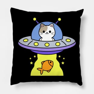 FUNNY UFO ALIEN CAT ABDUCTION Pillow