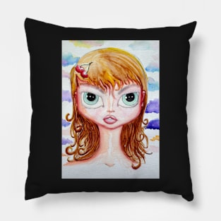 Cherry Girl Watercolor Pillow