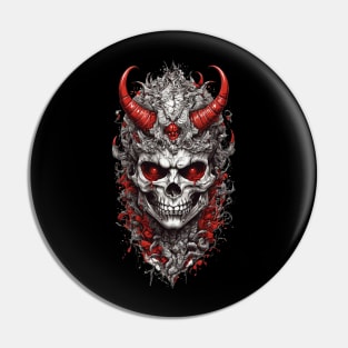 Demon skull head with red horn Pin