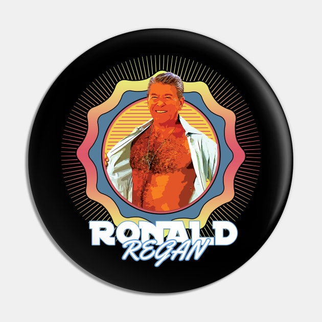 Ronald Regan ¯\_(ツ)_/¯ 90s Sun Aesthetic Fan Design Pin by Shit Post Hero