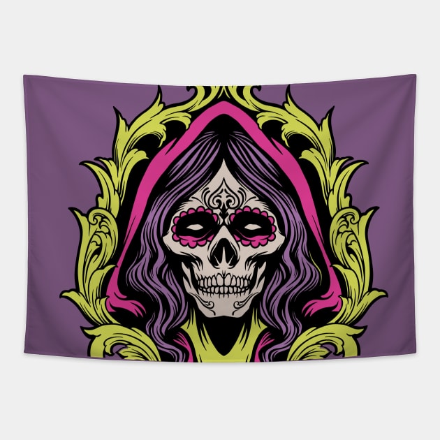 Dia de los Muertos Sugar Skull Woman Illustration Tapestry by SLAG_Creative