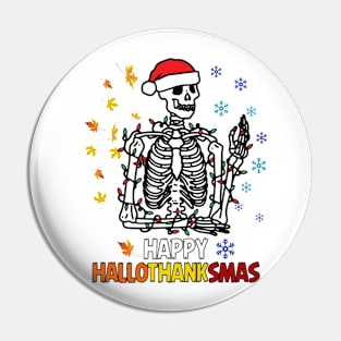 Happy HalloThanksMas Skeleton Santa Fall Winter Pin