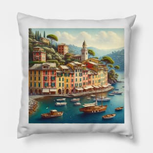 Portofino Italy Illustration Pillow