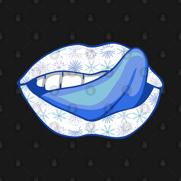 Artistic Abstract Blue  Snowflakes Pattern Lips  with Blue Tongue with Blue Outline  - by Iskybibblle by iskybibblle