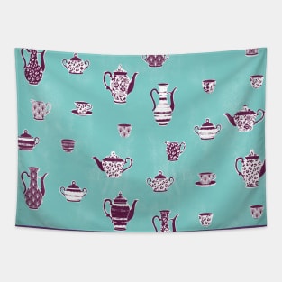 Turquoise Tea Party Tapestry