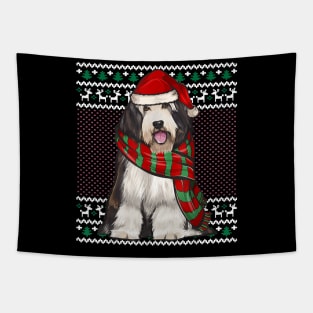 Xmas Bearded Collie Dog Santa Hat Tapestry