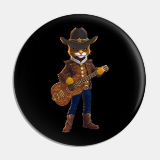 Cute Cowboy Cat with Hat and Guitar Pin