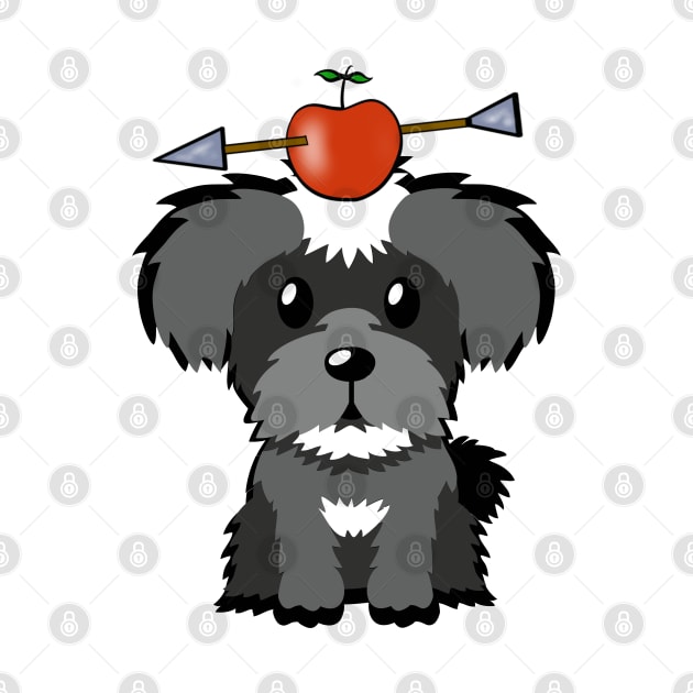 Funny Schnauzer is playing william tell with an apple and arrow by Pet Station