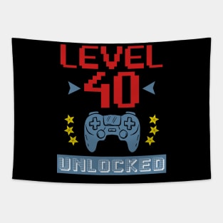 Level 40 Unlocked Shirt Funny Video Gamer 40th Birthday Gift Tapestry