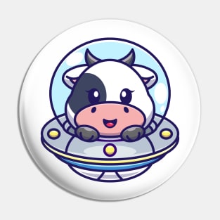 Cute cow flying with spaceship ufo cartoon Pin