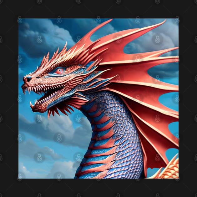 Ferocious Orange and Blue Scaled Dragon by dragynrain