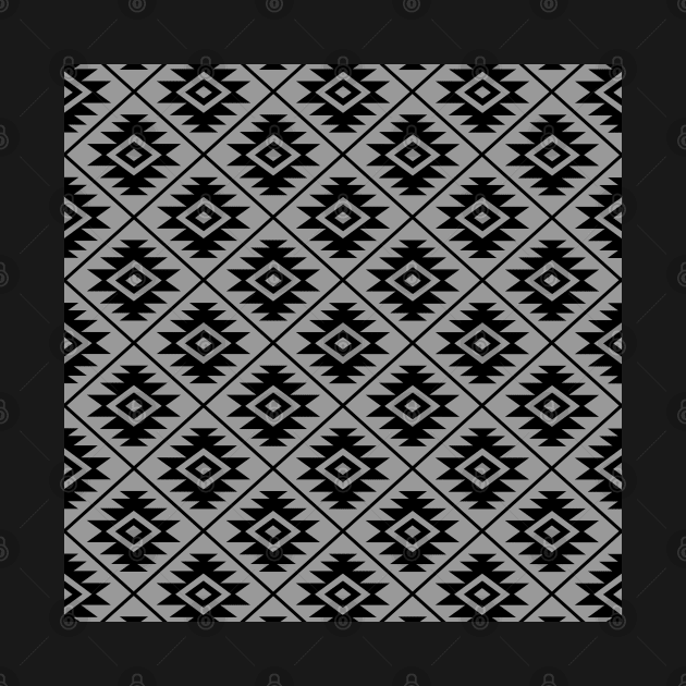 Aztec Symbol Black on Gray Repeat Pattern by NataliePaskell