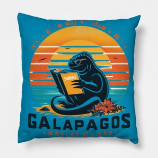 It's a good day to read a book. Marine iguana of galapagos  islands Pillow