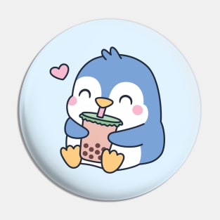 Cute Little Penguin Loves Boba Tea Pin