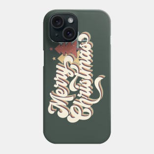 Retro Vintage 70s Merry Christmas Trees Typography Phone Case