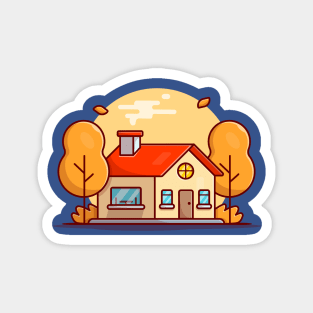 Autumn House with Trees Cartoon Vector Icon Illustration Magnet