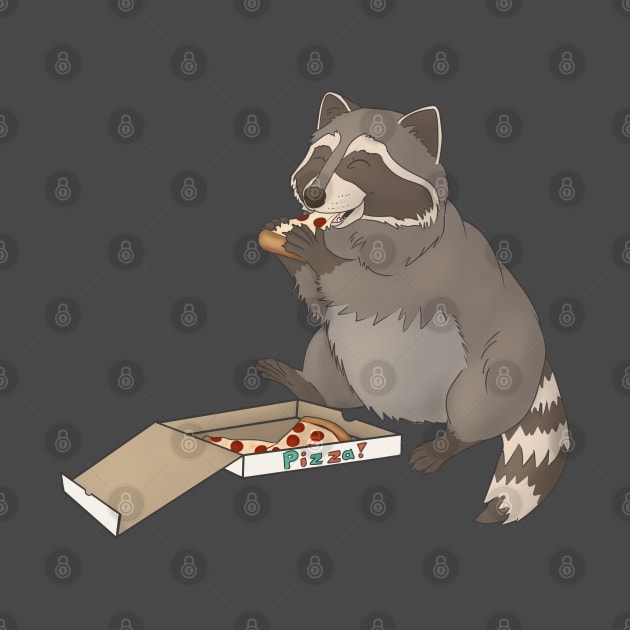 Raccoon eating pizza by Mehu Art