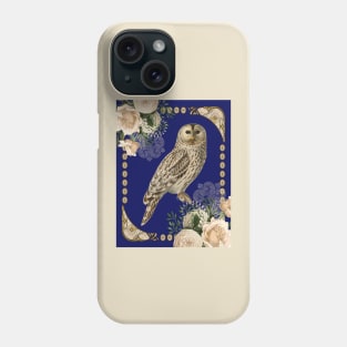 Barn Owl with Ivory Roses in Art Nouveau Influence Navy Blue Phone Case