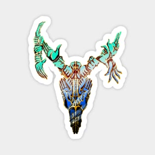 Psychedelic Deer Skull Made of Hands Blue and Gold Metal Magnet