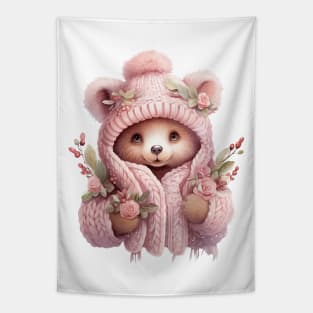 Pink Christmas Bear Tapestry