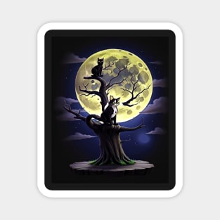 Vintage Black Cat On Scary Tree In Front of the Full Moon Halloween Magnet