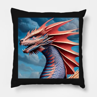 Ferocious Orange and Blue Scaled Dragon Pillow