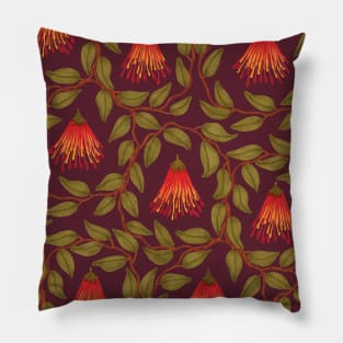 Wildflower wreaths pattern in dark red Pillow