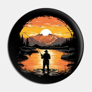 Vintage Sunset Fly Fishing Pin