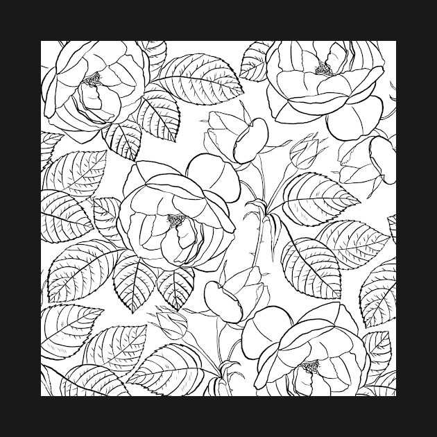 Elegant hand-drawn Roses Floral Black White Design by NdesignTrend