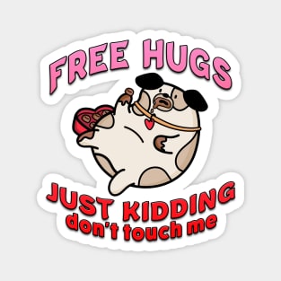 Free Hugs Just Kidding Dont Touch Me Red Magnet