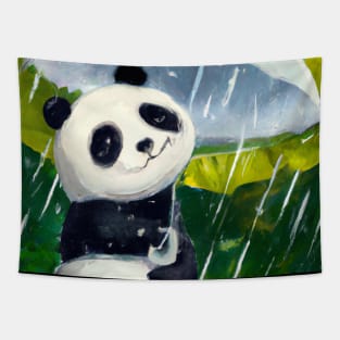 Panda with Leaf Umbrella Tapestry