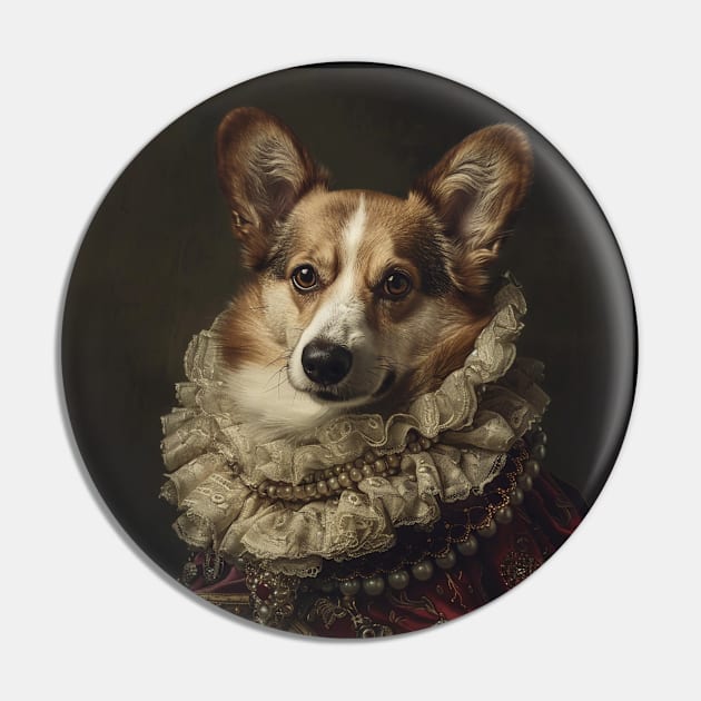 Royal Regalia: Corgi Princess Portrait Pin by HUH? Designs