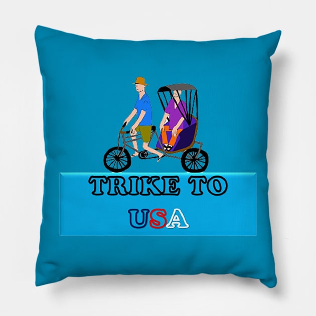 Trike to USA - Three - Wheeled Cycle Pillow by drawkwardly