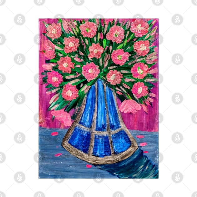 Pink flowers in tall vase by kkartwork