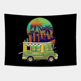 Hotdog Truck Retro Sunset Style Tapestry