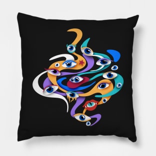 Psyhodelical Pattern with Thousand Ees Looking Into the Soul, Vampire and Witchcraft Vibes Pillow