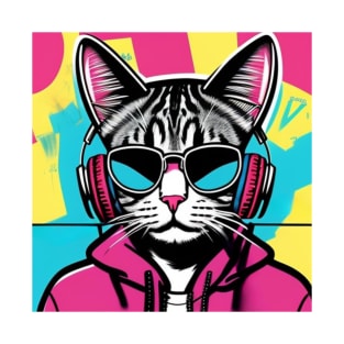 Rapping Cat with Retro Headphones T-Shirt