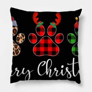 Merry Christmas Leopard Red Green Plaid Dog Paws Pillow