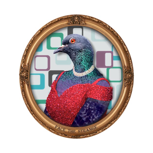 Red Glam Pigeon Lady in Vintage Frame by FaceTheStrange