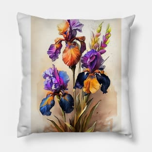 Irises flowers watercolor Pillow