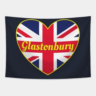 Glastonbury England UK British Union Flag Heart Tapestry