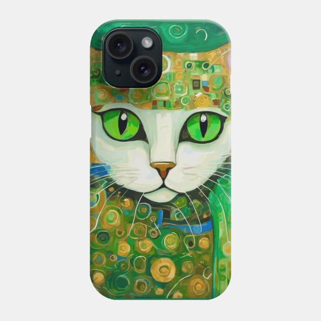 Klimt Cat with Bright Green Eyes Phone Case by bragova