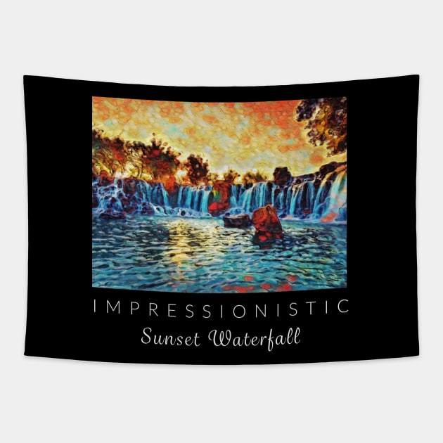 Sunset Waterfall Impressionism Tapestry by ZoesPrints