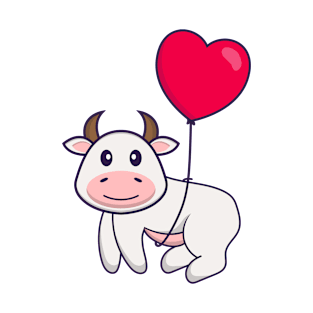 Cute cow flying with love shaped balloons. T-Shirt