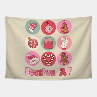 Pink Christmas Festive AF Retro Tapestry