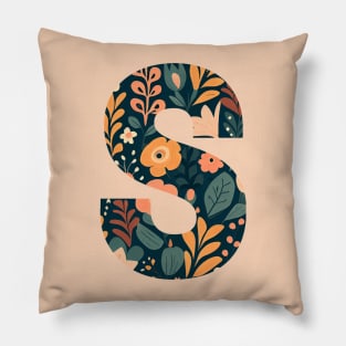 Whimsical Floral Letter S Pillow