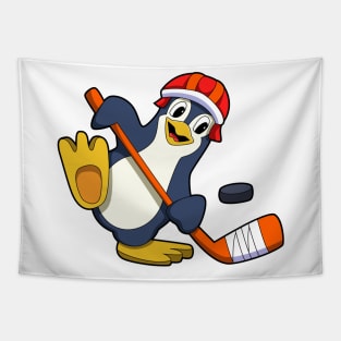 Penguin at Ice hockey with Ice hockey stick & Cap Tapestry