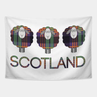 Trio of Scottish Halloween Coloured Tartan Patterned Sheep Tapestry