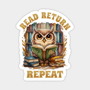 Read Return Repeat Owl with books Magnet